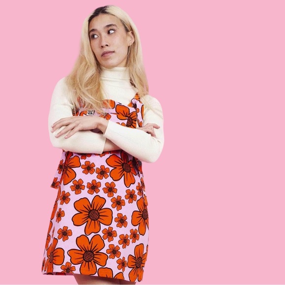 Lucy & Yak Dresses & Skirts - Lucy & Yak Mini Pini Corduroy Dress In Floral Simonair Print Orange Floral Small